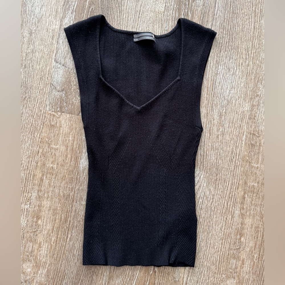 Anthropologie Black Ribbed V‑Neck Sleeveless Top
